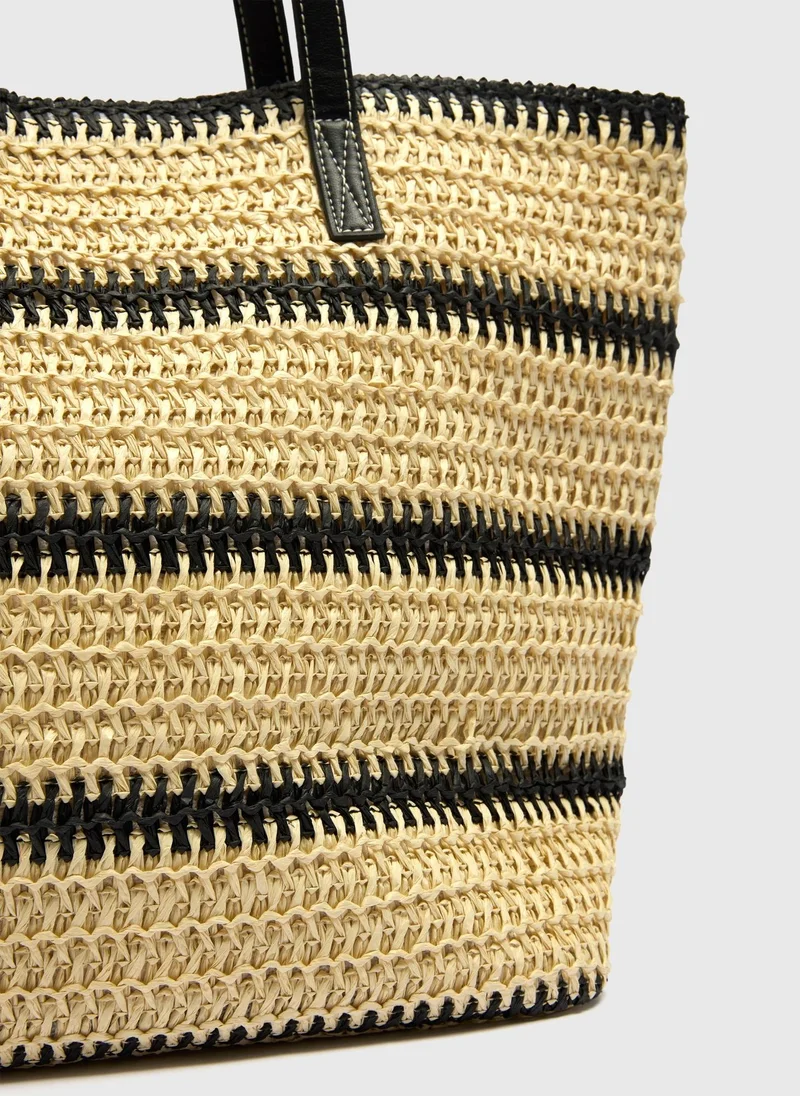 ماتلان Monochrome Stripe Straw Shopper Bag